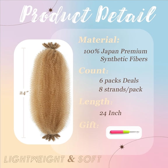 WEIF-Spring Afro Twist Hair, 24 Inch Springy Marley Twist Braiding Hair Pre-Separated 6 Packs Spring Twist Afro Kinkys Bulk Hair for Soft Locs Crochet Hair Extensions for Black Women (27#, 24inch)