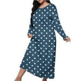 thumbnail image 3 of BiZtdJrK Womens Fall Nightdress Polka Dot Print Round Neck Long Sleeve Nightgowns Plus Size Loose Pajama Maxi Dresses Dark Blue M, 3 of 7