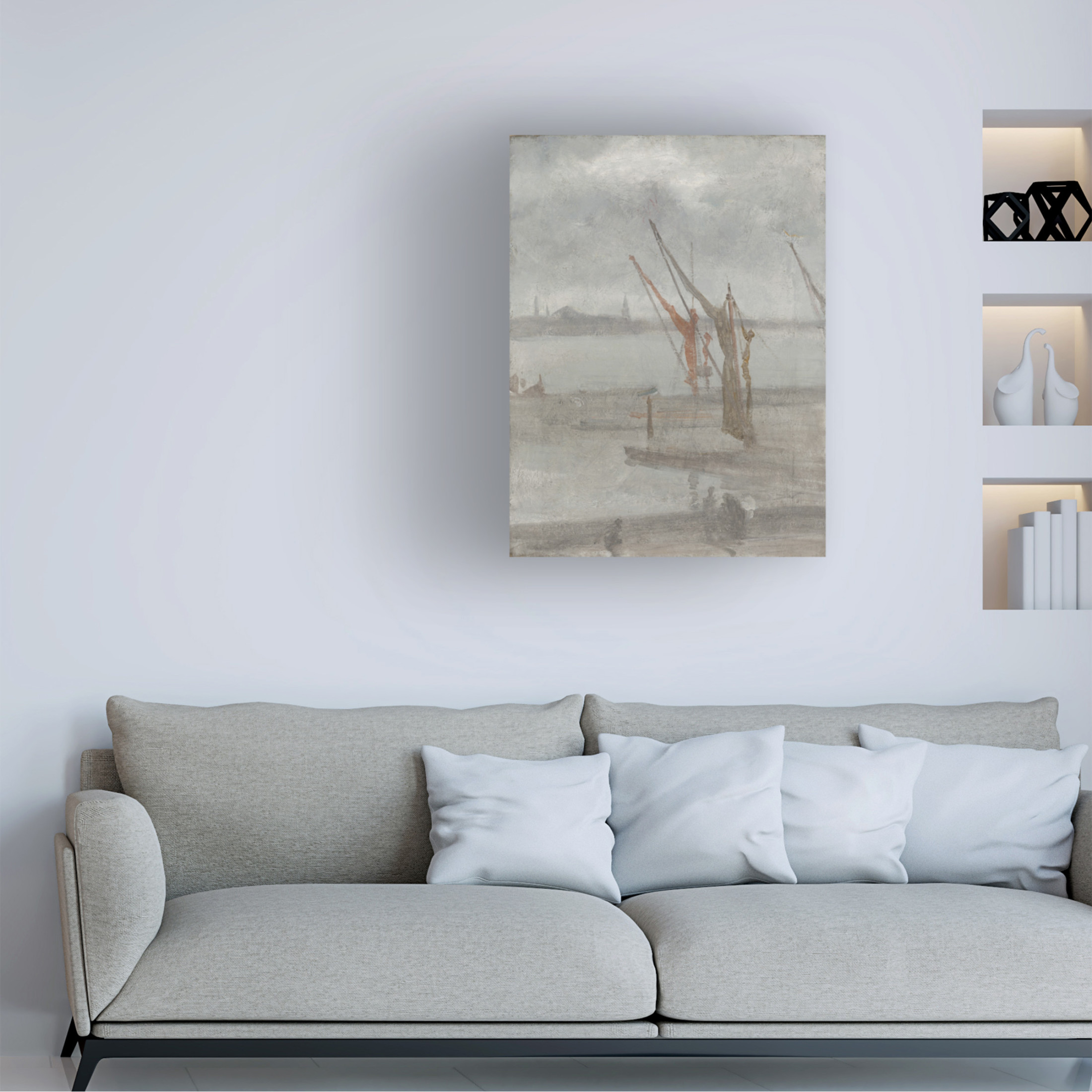 James Abbott McNeill Whistler 'Grey and Silver Chelsea Wharf, c.1864-68' Canvas Art - 35 x 47 Inches