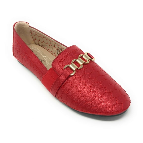 Victoria K Women's Sparkling Quilted Finish With Gold Chain Ballerina Flats