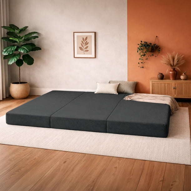 Sofá cama doble 3 en 1, funda lavable, extraíble, multifuncional, relleno de espuma, embalaje al vacío sellado, silla futón plegable modular portátil de 3 plazas (gris oscuro)