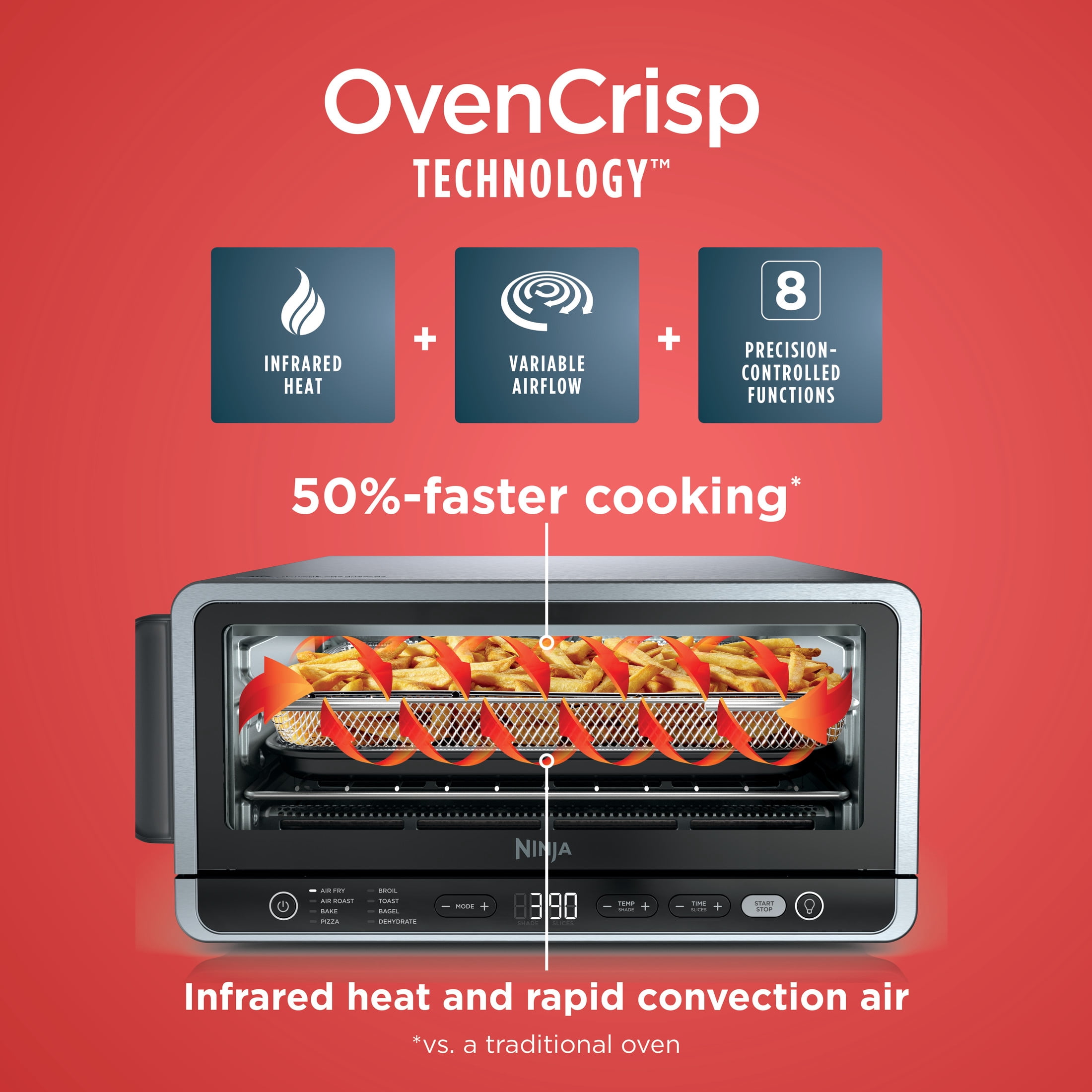 Ninja Flip Toaster Oven & Air Fryer, 8-in-1, Flip Up & Away for Storage, Roast, Toast, Bake & More, SP140