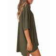 thumbnail image 3 of Women's two-piece casual suit summer casual loose shirt cycling shorts match airport travel wear Army Green M, 3 of 8