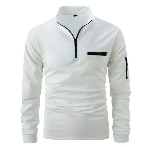 Blusa y camisa de manga larga con cuello vuelto para hombre, informal, de moda, con media cremallera y bolsillo.