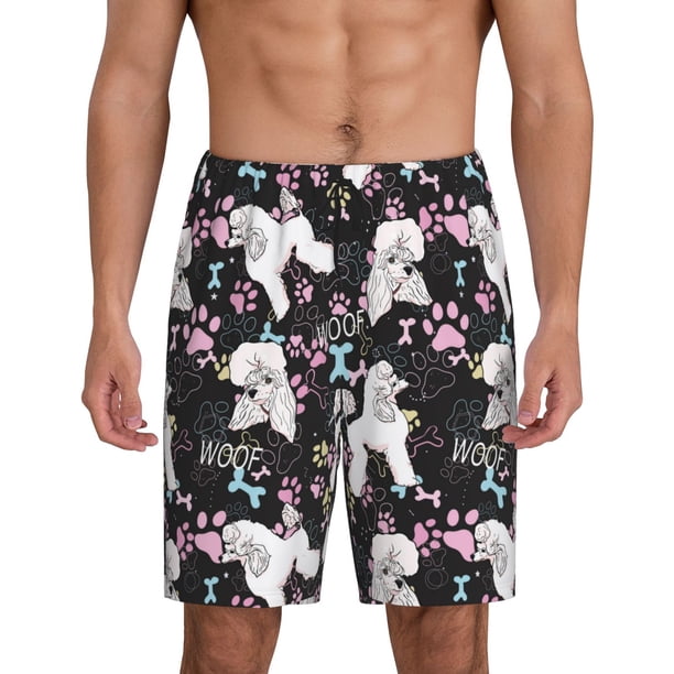 Balery Cute Poodle Dog Pantalones cortos de pijama de punto de algodón para hombre con cinturilla y bolsillos-Medium