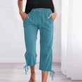 thumbnail image 2 of Hauaitttt Women's Solid Color Drawstring Cropped Linen Pants Casual Capri TrousersTrousers Women Casual Pants Winter Womens Elastic Belted High Waist Casual Loose Long Pants with Pocket Track Pants, 2 of 9