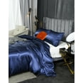 thumbnail image 4 of Move Over Navy Blue Duvet Cover Set Twin Silk like Satin Bedding Sets Solid Color Pattern Silky Microfiber No Filling, 4 of 8