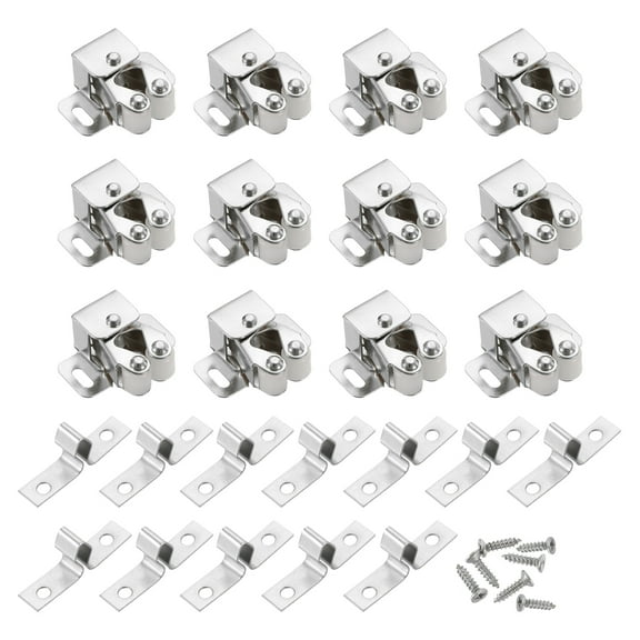 Uxcell 12Pcs Cabinet Latch Double Roller Catch, Lock Stop Catch Clamp Cabinet Closer Magnetic Closure Hardware for Cabinet Kitchen Closet Door, Nickel
