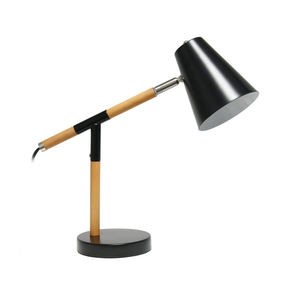 Creekwood Home 15.5" Nordic Adjustable Wood Arm Desk Lamp, Modern Table Light , Office, Bedroom, Living Room ,Matte Black Metal Shade