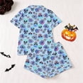 thumbnail image 5 of FASHOFT Womens Halloween Pajamas Set 2 Piece Silk Satin Ghost Pumpkin Printing Button Down Short Sleeve Shirts and Shorts Sleepwear Notch Collar Soft Comfy Lounge Sets Blue L, 5 of 9