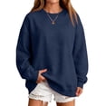 thumbnail image 7 of Hearthz Women's Oversized Crewneck Sweatshirts Solid Color Drop Shoulder Long Sleeve Pullover Sweaters for Women Fall Winter Athletic Workout Oversized Sweatshirt for Women Navy M, 7 of 7