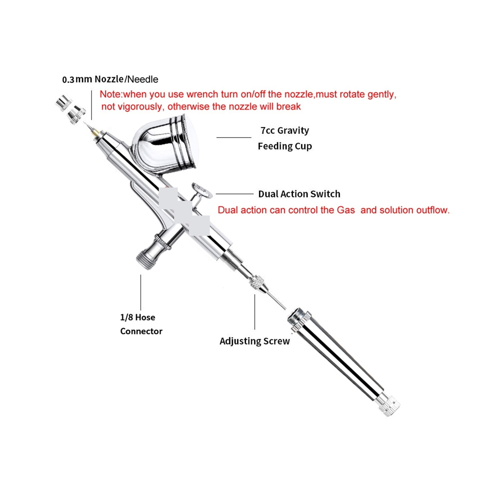 0.3MM 7CC Dual-Action Airbrush With Box Gravity Spray Gun Air Hose For Art Cake Nail Model Paint Spraying Hobby ,Versatile applications