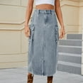 thumbnail image 5 of Women Casual And Trendy Solid Color Washed Denim Semi Elastic Waist Design Ribbon Work Skirt Alt Skirt Poodle Skirts for Women Skirt Overalls Spray Skirt Womens Skirts Long Skirt Pleated Sparkly Skirt, 5 of 8