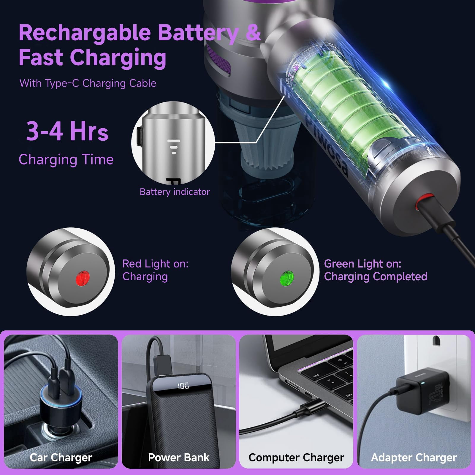 22000PA High Power Mini Car Vacuum Cleaner, Rechargeable Handheld Cordless Vacuum & Compressed Air Duster, Portable Car & Home Cleaning Tool
