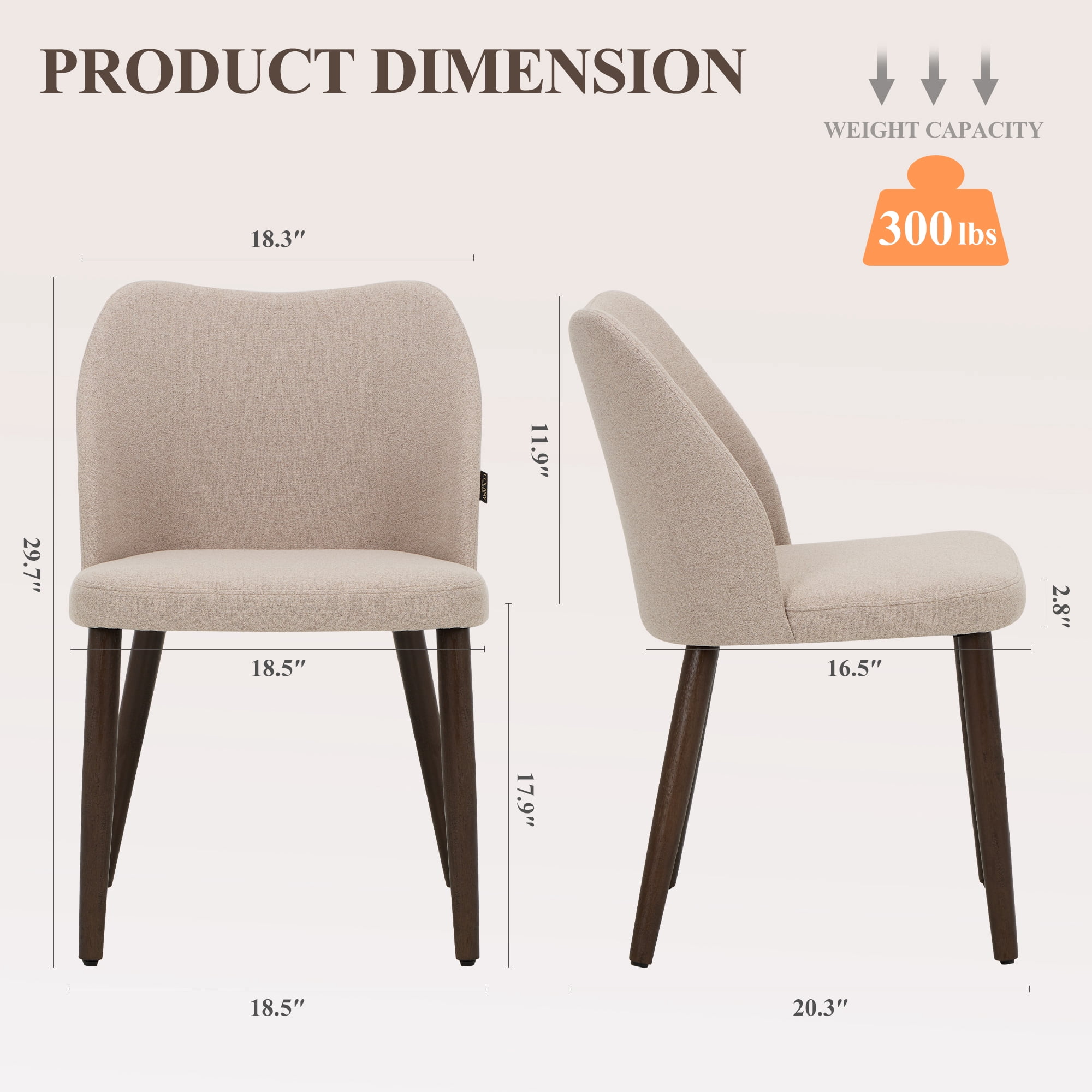 AFO Upholstered Modern Dining Chairs with Wooden Legs, Kitchen Side Chairs for Dining Room, Restaurant and Café, Set of 6, Camel