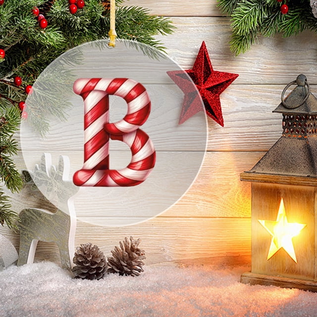 Ornements d'Alphabet pour Arbre de Noël, 26 Lettres de Canne à Sucre Initiales Pendentif, 26 Lettres Décoration d'Arbre de Noël Pendentif, Décorations Rouges Monogramme Personnalisées pour Cadeaux d'Arbre de Noël Diy