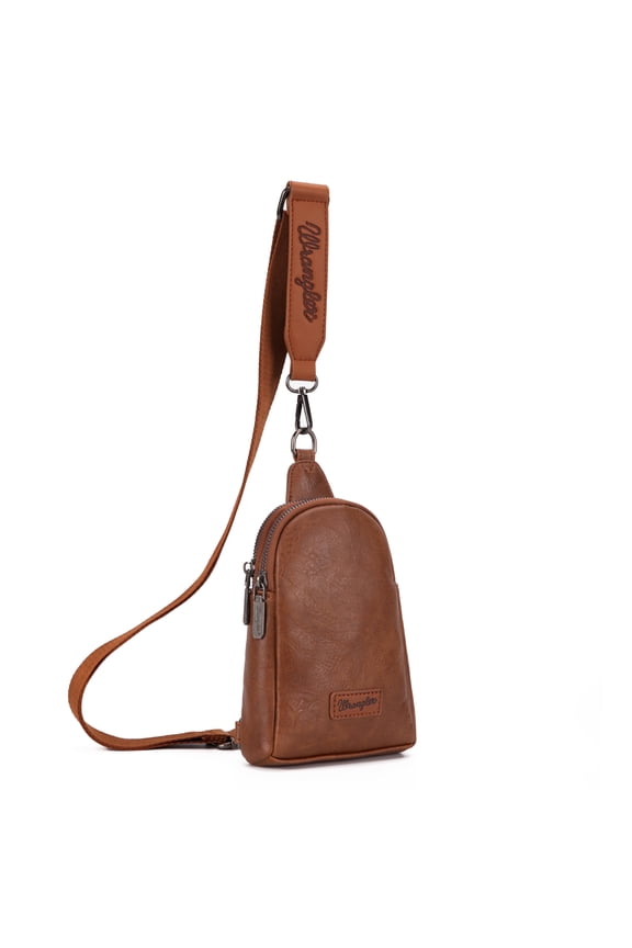 Wrangler Crossbody Sling Bags for Women Cross Body Fanny Pack Purse with Detachable Strap Zipper 7.5 "H, Brown