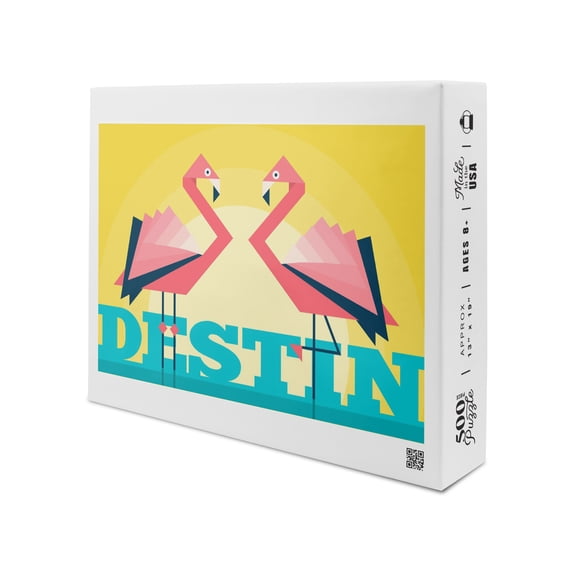 Destin, Florida, Flamingos, Abstract Vector Geometric (19x27 inches, Premium 500 Piece Jigsaw Puzzle for Adults and Family, Made in USA)