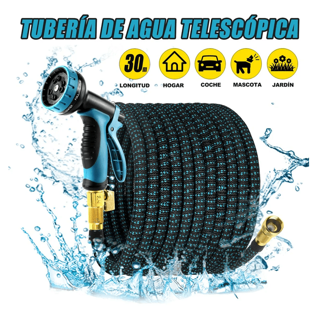 Manguera Expandible Jardín 30 Metros Negra 10 Modos Boquilla Xtellar negro