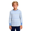 thumbnail image 4 of Long Sleeve T-Shirts for Boys Girls 5-16 Years Crewneck Striped Tops Lightweight Colorblock Casual Spring Fall (7 Years, Light Blue), 4 of 8
