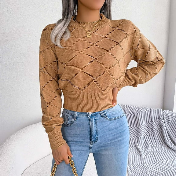 Black**Friday on Sale ChaoHeng Off The Shoulder Sweater Women's Solid Color Argyle Lace Pullover Sweater,Casual Long Sleeve Round Neck Top