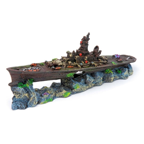 Penn-Plax Deco-Replicas Sunken Battleship Aquarium Decor– Small Resin