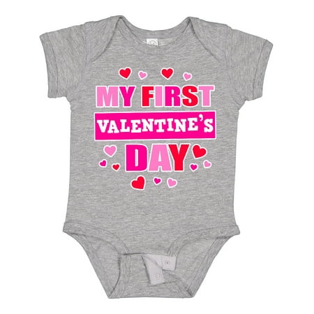 

Inktastic My First Valentines Day with Hearts in Pink Gift Baby Boy or Baby Girl Bodysuit