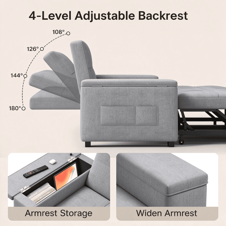 Noelse 87" Queen Sleeper Sofa, 3-in-1 Pull-Out Bed with Storage photo 5
