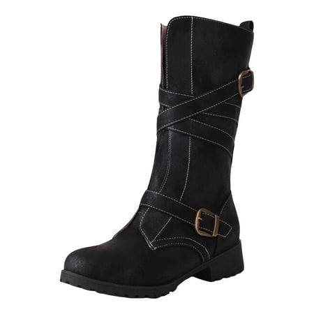 GHSOHS Cowboy Boots for Women Ankle Booties Winter Boots for Women Mid Calf Boots Round Toe Thick Heels Western Boots Fall Winter Slip On Cowgirl Riding Boots Shoes Pointed Toe Boots Size 39