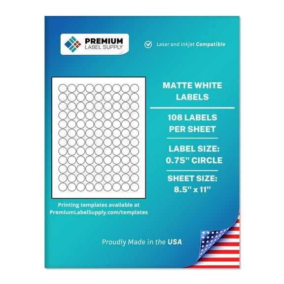 Premium Label Supply White Sticker Round Labels – 0.75" Circle – Laser/Inkjet Compatible – (108 Labels/Sheet), 25 Sheets – 2,700 Total Adhesive Labels