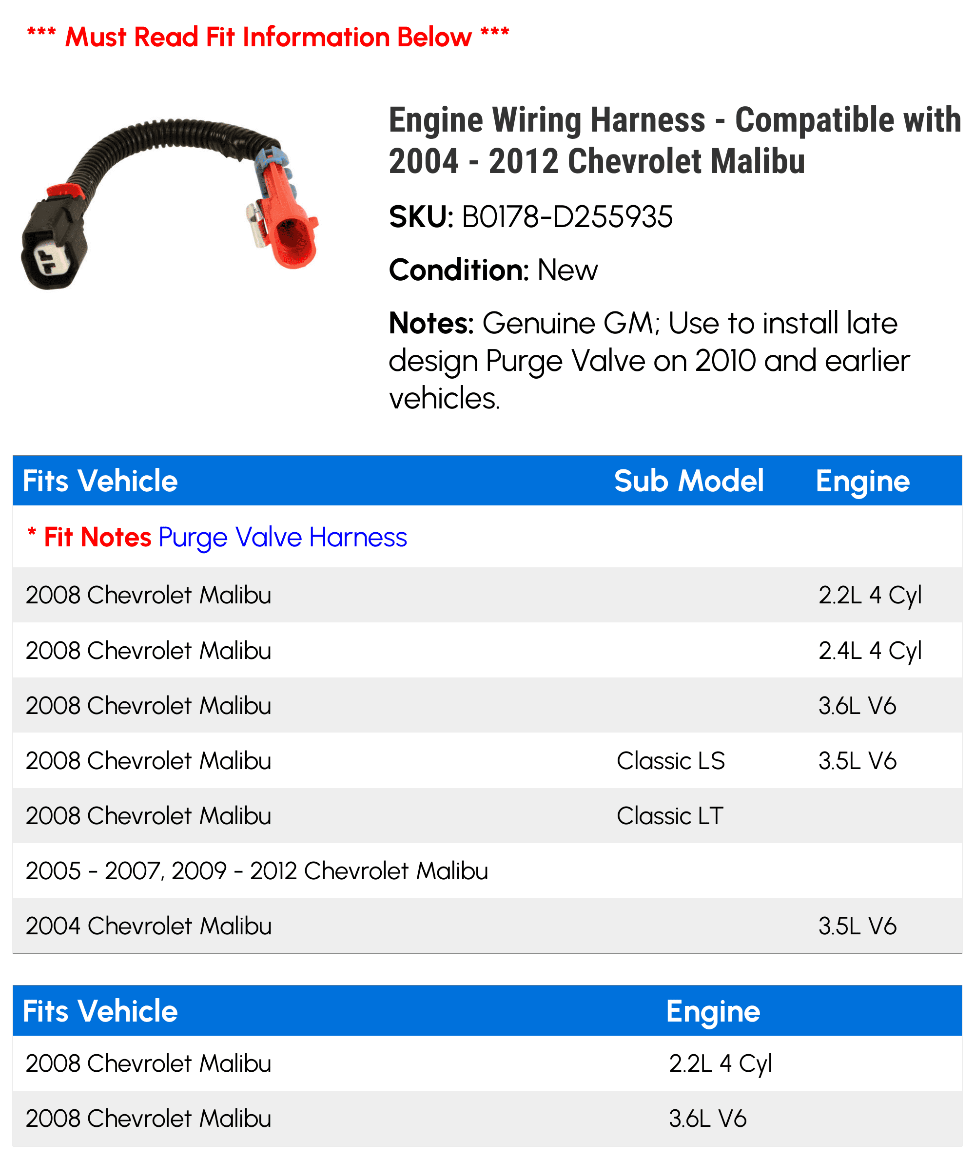 Compatible With Chevrolet For Malibu 2004 2005 2006 2007 2008 2009 