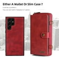 thumbnail image 3 of Galaxy S22 Ultra Wallet Case Premium Leather Flip Zipper Detachable Magnet Wallet Stand Card Holder Case with Crossbody Lanyard Strap Zipper Pocket Cover for Samsung Galaxy S22 Ultra, Red, 3 of 8