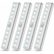 10 LED Motion Sensor Closet Lights Battery Operated Magnetic Under Cabinet Lights Strip Wireless Stick Up Night Lights Bar for Closet Kitchen Hallway Stair (4 Pack)