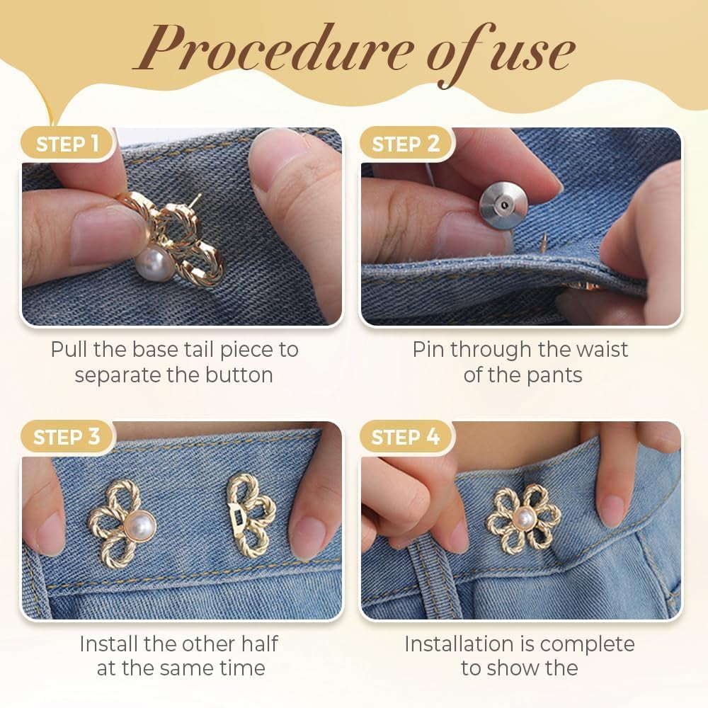 Pant Waist Tightener Flower Buttons Pins for Loose Jeans, Jean Buttons Pins, Adjustable Waists Buckle Sets No Sew, Reusable Waist Tightener 16PCS