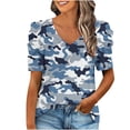 thumbnail image 1 of Camiseta informal de verano para mujer, cuello en V, manga abullonada bonita, jersey estampado de manga corta, blusa, Tops Fridja ghk4048, 1 of 7