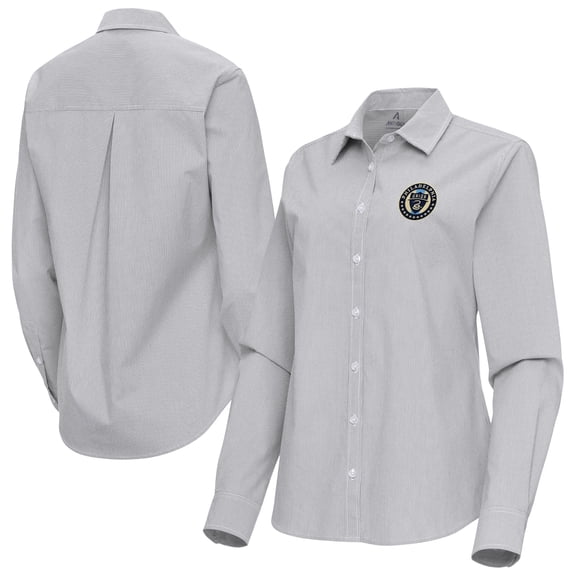 Women's Antigua Gray Philadelphia Union Porter Woven Tri-Blend Long Sleeve Button-Up Shirt