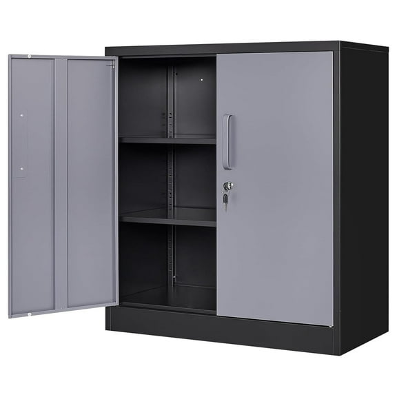 Metal Storage Cabinets with Locking Doors & 2 Adjustable Shelves, Lockable Steel Office Cabinets, Counter Caninet Small Locking Cabnet Locked Tool Cabnets for Home, Office, Garage, Hallway