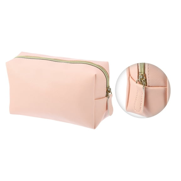 PU Leather Makeup Bag, Cosmetic Travel Bag Case Large Make Up Brush Organizer Bag Toiletry Bag, M Size, Pink