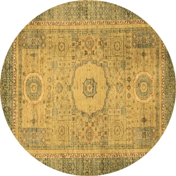 Ahgly Company Indoor Round Abstract Brown Modern Area Rugs, 7' Round