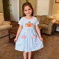 thumbnail image 2 of Girls Pumpkin Dress with Pockets Fall Hall-oween Outfit Striped Nylon Spandex Light Blue Kids Girls 2-7 Years,Size 6 T, 2 of 9