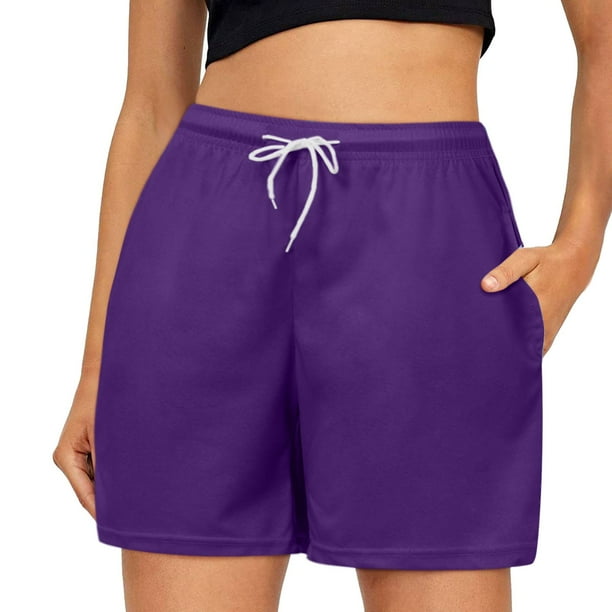 MKLEKYY Pantalones Cortos Para Correr Para Mujer, Con Cordón Ajustable, Cintura De Color, Cómodos, Elásticos, Lisos, Pantalones Casuales Con Bolsillo Para Mujer