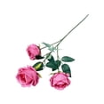 thumbnail image 2 of 1 Stem Three-Headed Artificial Rose Flower Faux Silk Rose Head Branch for Wedding Bouquet Centerpiece Hotel Home Table Decor 66cm, Clearance Hot Pink, 2 of 9