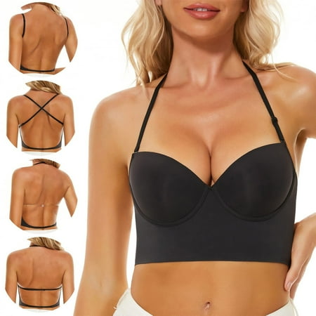 

Baycosin Women Low Back Bra Wire Lifting Deep U Shaped Plunge Backless Bra with Convertible Clear Straps