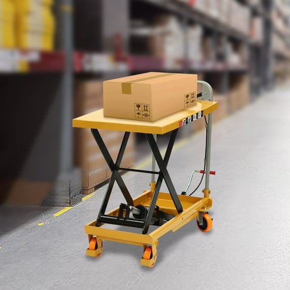 Toolven Industrial Hydraulic Lift Table, 500 lbs Capacity, Wear-Resistant Steel Frame, Adjustable Height with Handle Control & Pedal