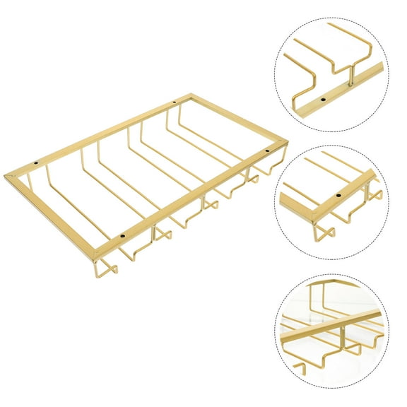CIMAXIC Under Cabinet Cup Holder Wine Glass Rack Golden Iron Wire 1Set