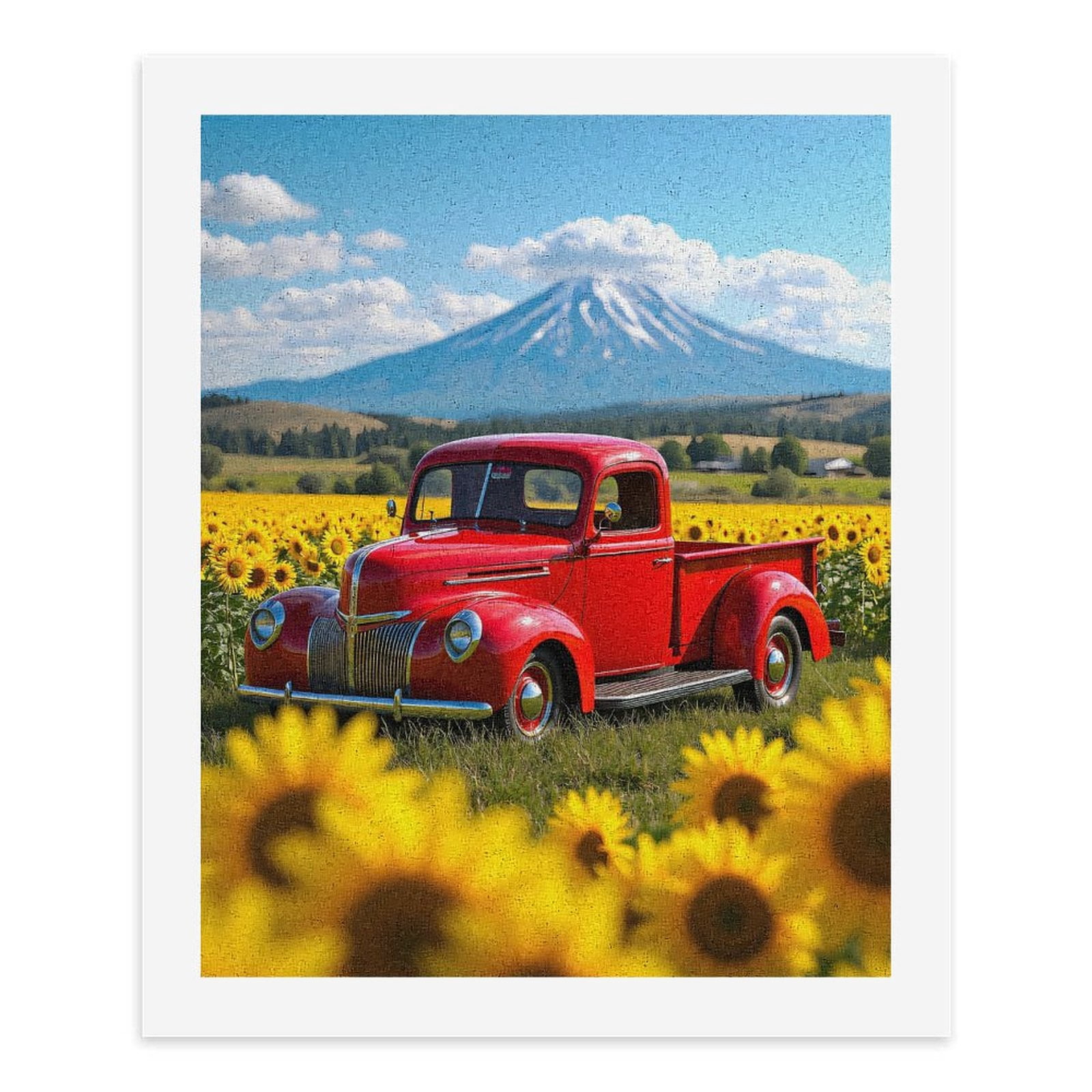 Paint By Numbers Kit for Adults Beginner - Red Vintage Truck Sunflower Field DIY Canvas Painting Kits for Adults, Frameless Paint By Number for Adults for Home Wall Decor 16x20 Inch