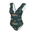 thumbnail image 4 of Yiaed Big Machine Print Women's Ruffled One Piece Swimsuit V Neck Swimwear Slimming Monokini for Woman-Medium, 4 of 8