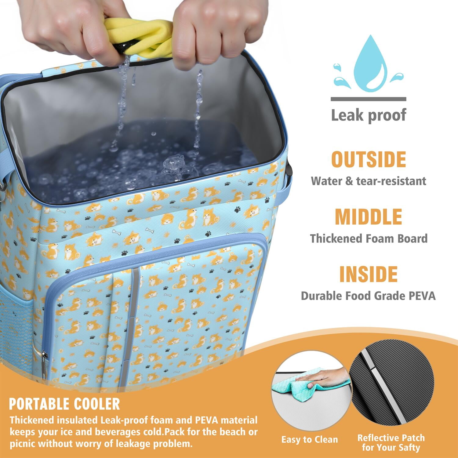 Travel Cooler Bag - Cute Shiba Inu Camping Beer Cooler Backpack with Bottle Opener- Waterproof Insulated Picnic Backpacks - Cooler Bag for Beach