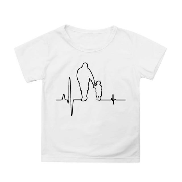 WERYOUNG T-Shirts Filles Garçons Été Décontracté Fête des Pères Imprimé Graphique Col Rond Manches Courtes T-Shirts Doux pour Tout-Petits, Blanc, 4-5 Ans