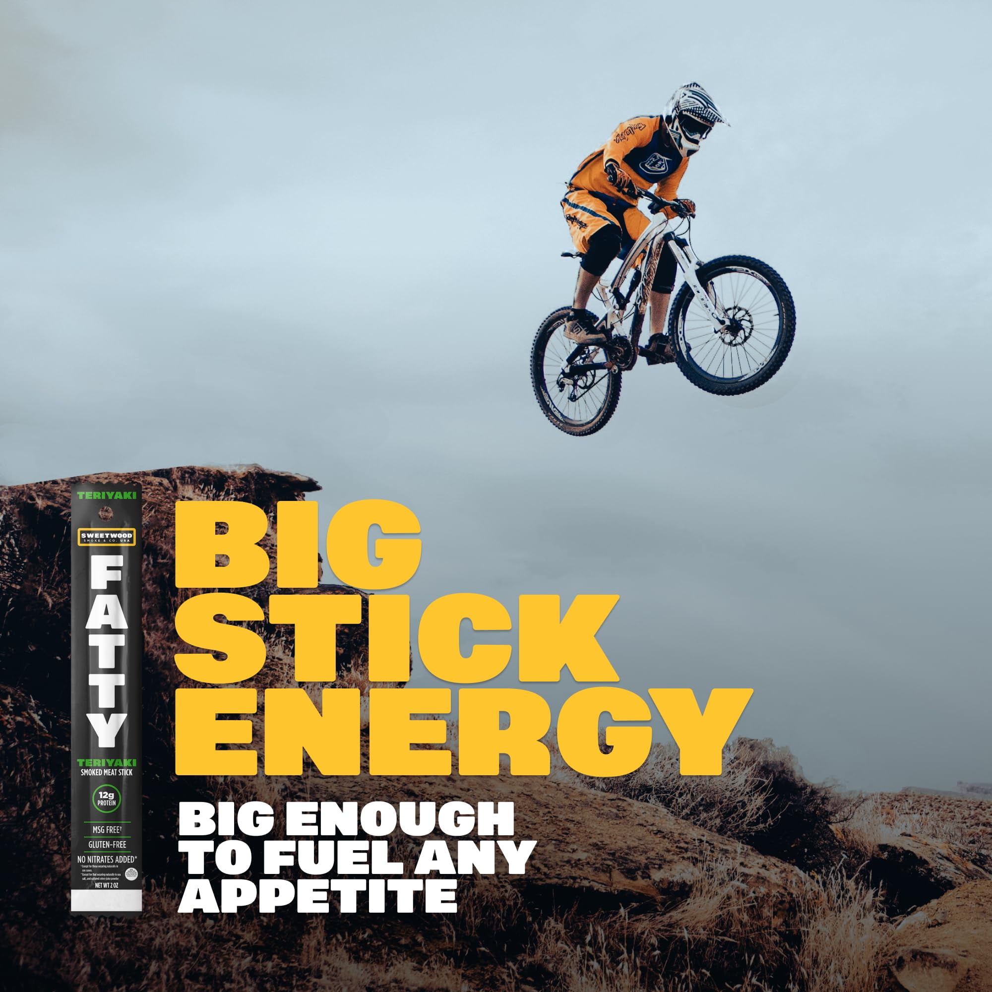 FATTY Meat Sticks, Grass-Fed Beef, High Protein Snack, Camping, Sports, Road Trip, Low Carb, Gluten Free, MSG Free, Nitrate Free, Teriyaki Flavor, 2 Ounce (Pack of 20)